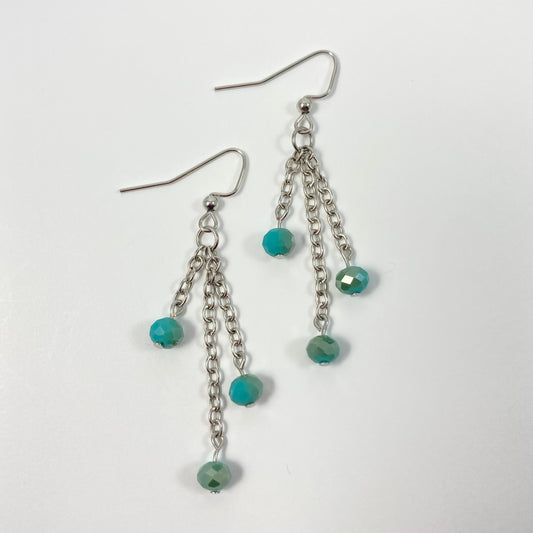 VE24-16 Three Silver Chain Dangle Earrings