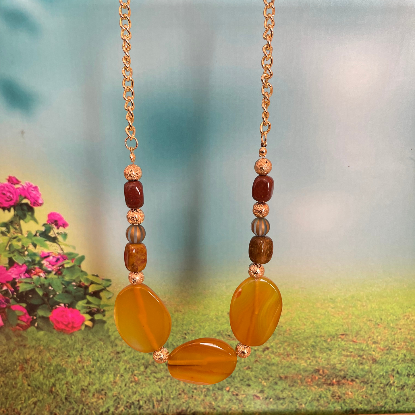 25N-7 - Amber and Gold Necklace