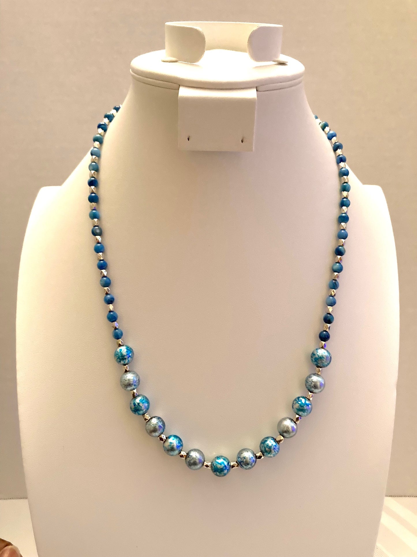 30S-3 Blue Metallic Bead Necklace