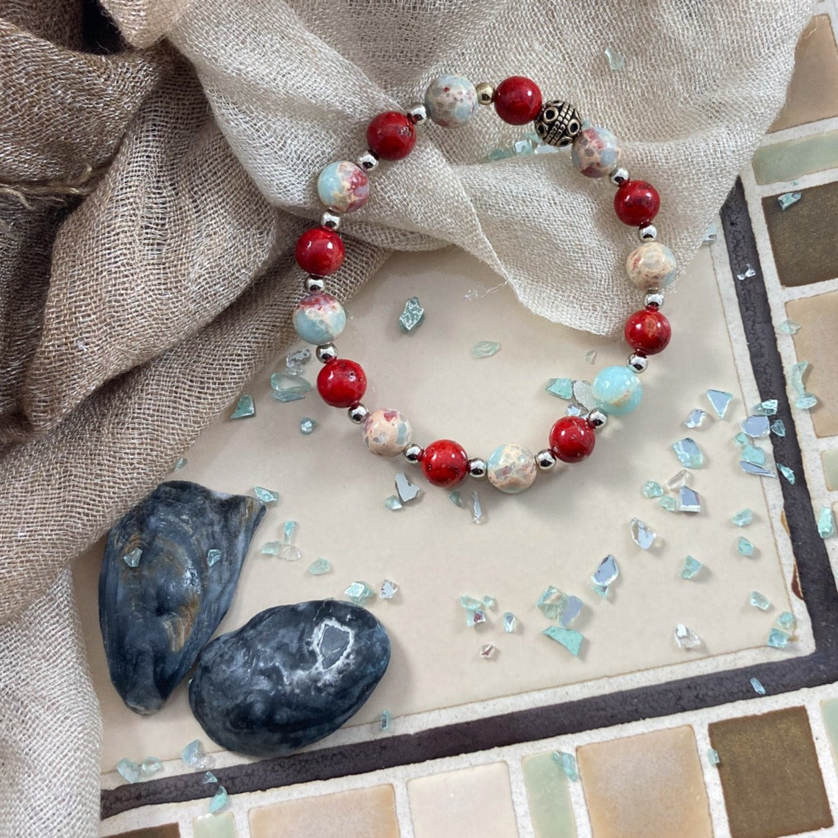 48B - Multicolored Round Gemstone Bracelet