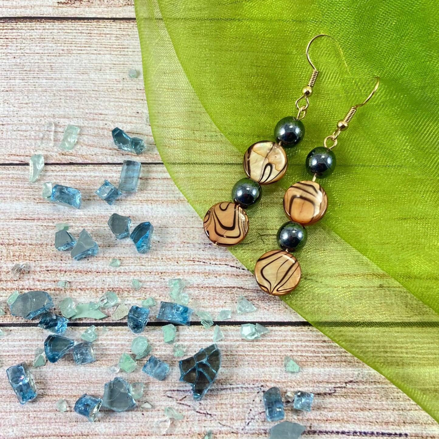 503E -Black Swirls on Topaz Earrings