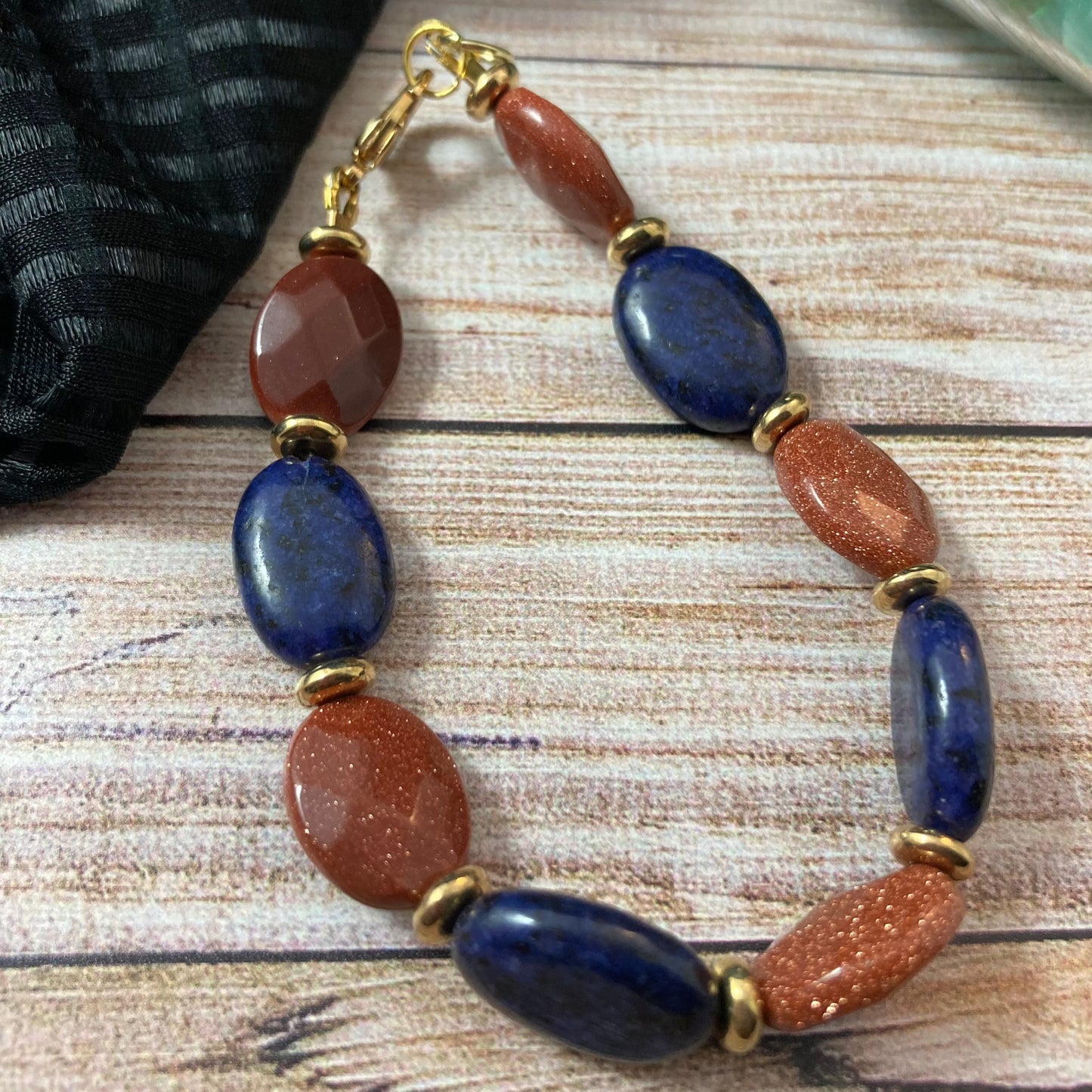 55-B - Oval Natural Gold Sand Stone Bracelet