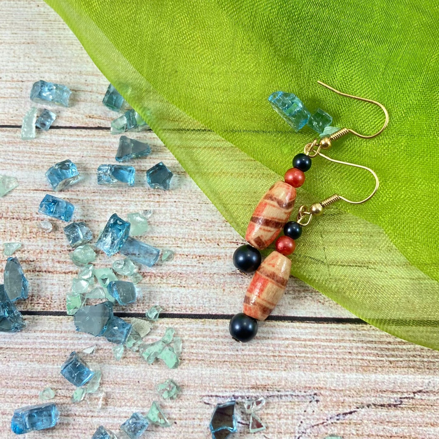 600E - Brown and Orange Swirl Earrings