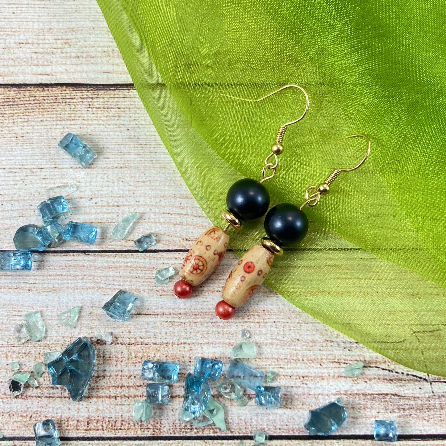 601E - Brown & Orange Wheel Pattern Earrings