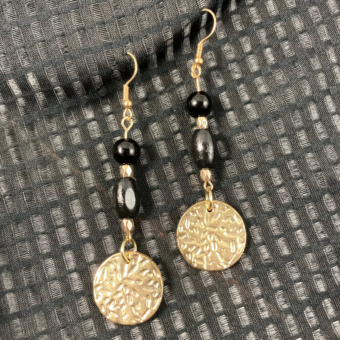604E - Black & Gold Dangle Earrings