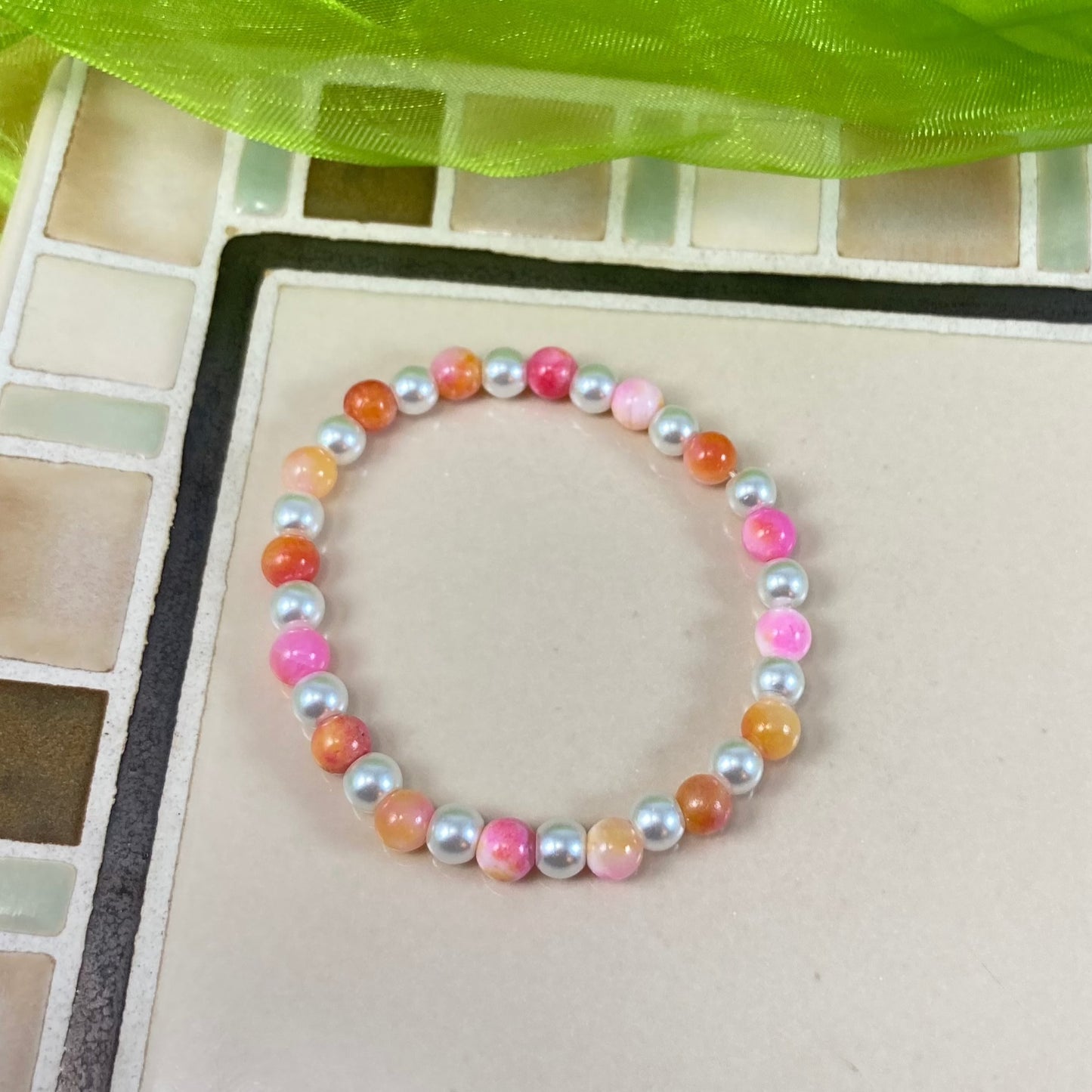 B24-04 - Pink-Yellowl Stretch Bracelet
