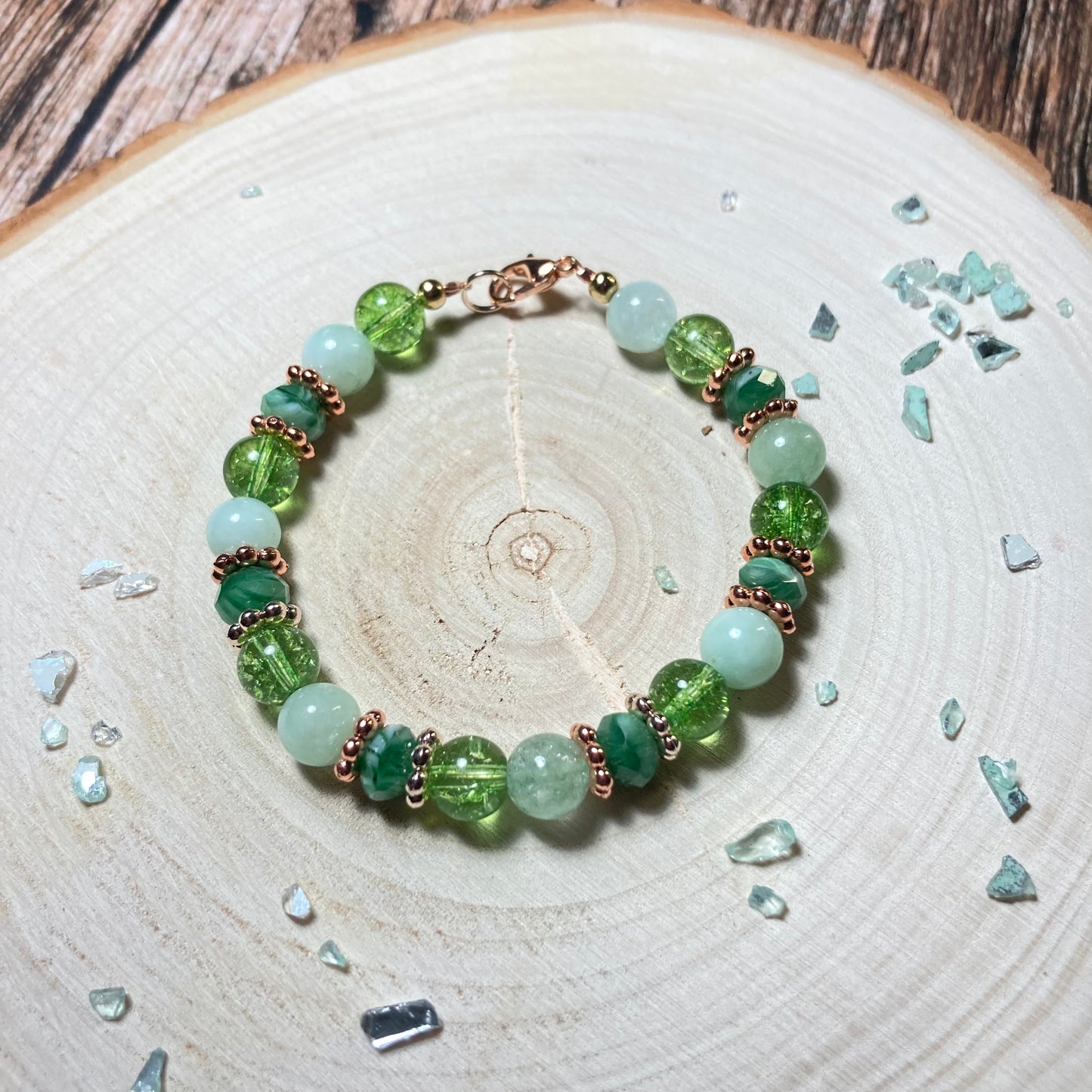 B24-47 - Sparkling Green & Rose Gold Bracelet