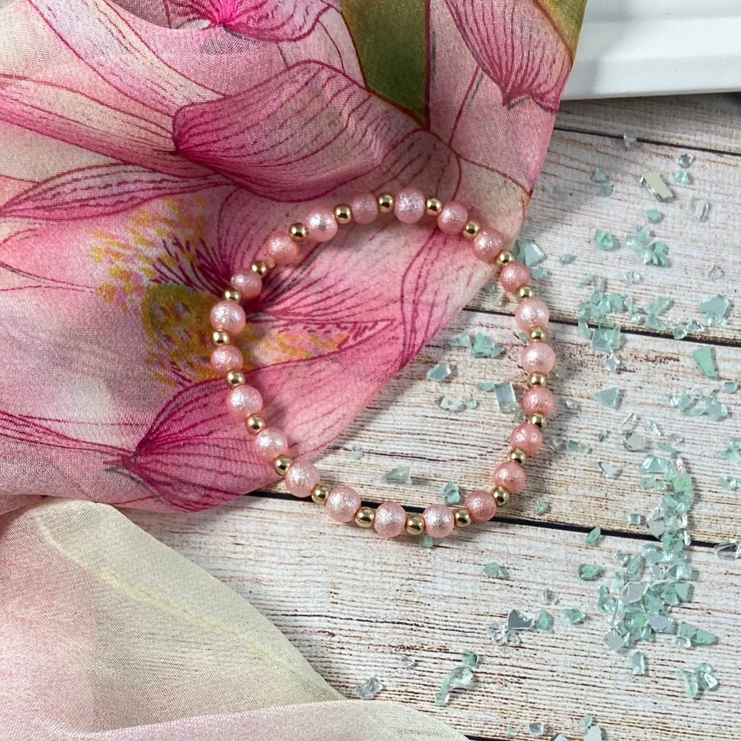 FMAM87 - Stretch Pink and gold Bracelet