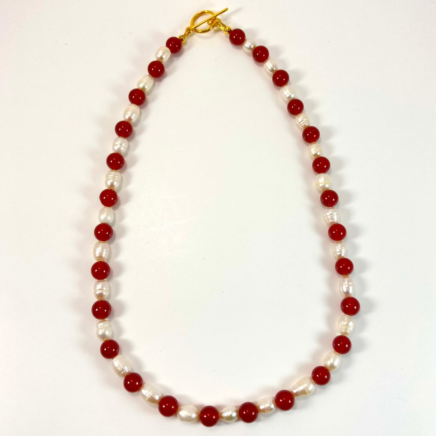 FNES22- Pearl & Red Necklace & Earring Set