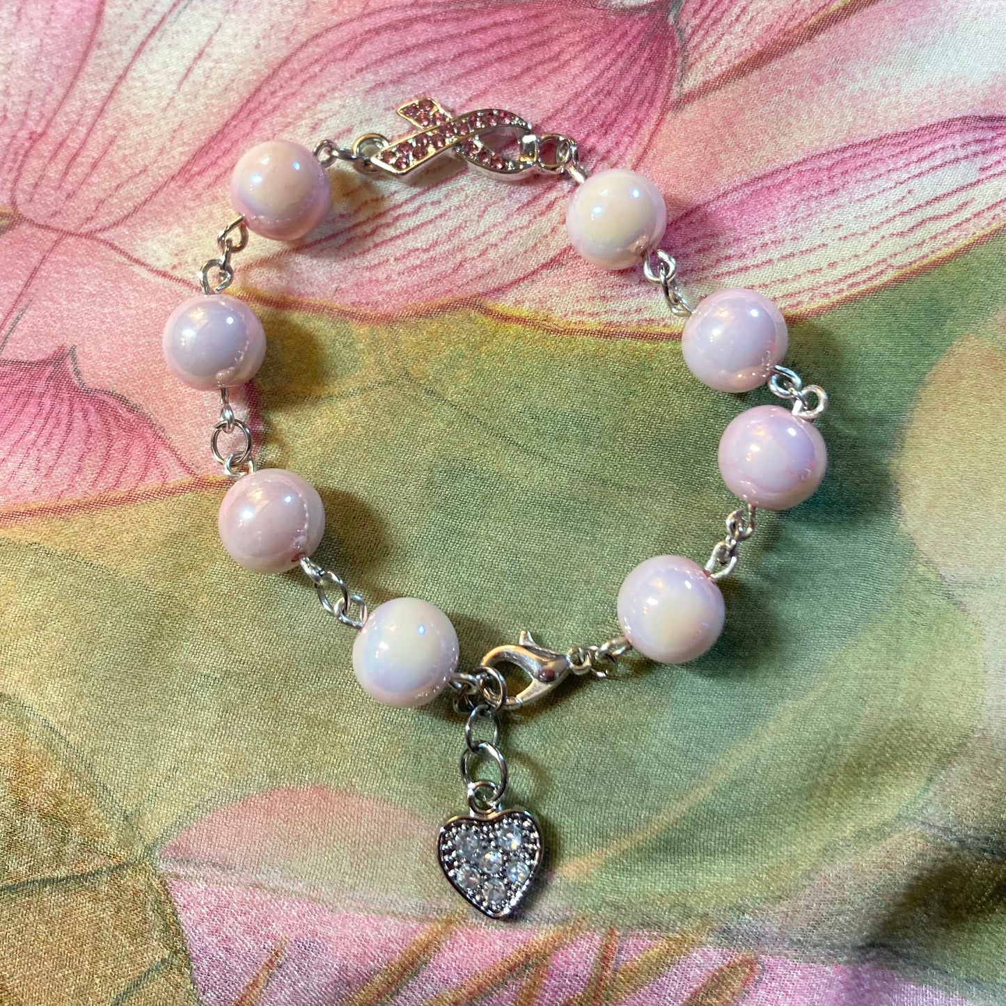B24-F68C - Breast Cancer Survivor Chain Bracelet w/ Heart Charm