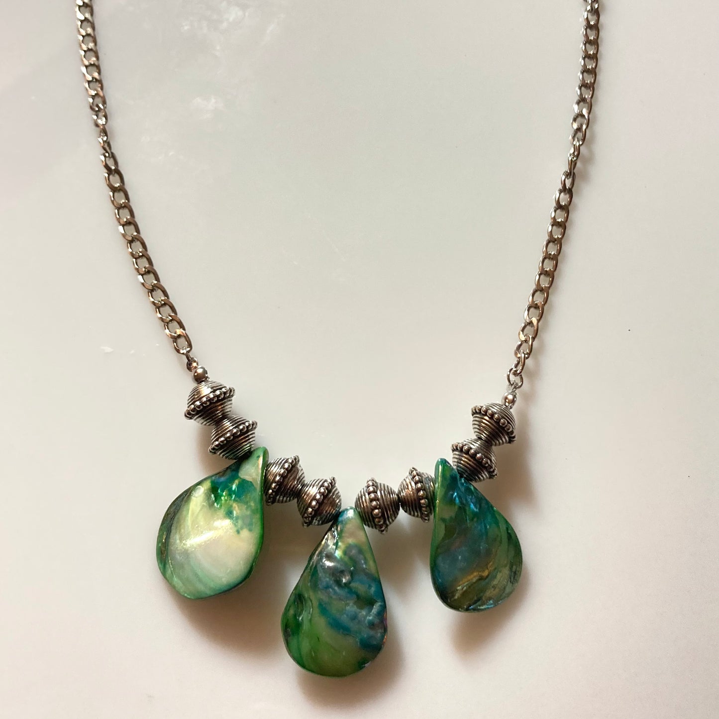 N24-F30 - Green and Silver Teardrop Necklace