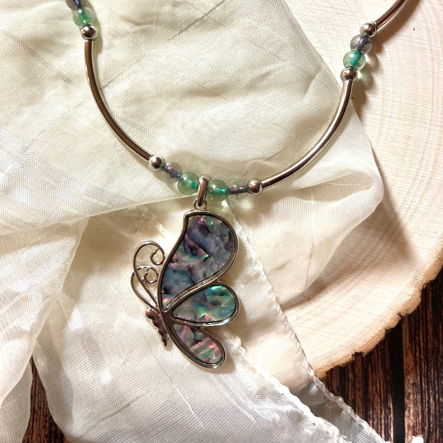 N24-F32 - Butterfly Multi-Color Glass Necklace