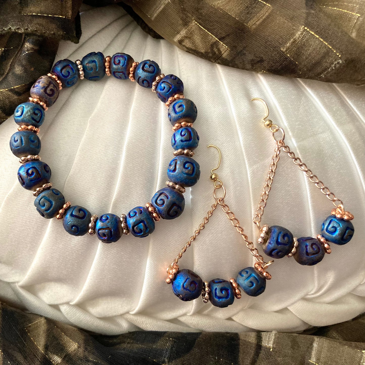 25BE 01 Blue Ceramic Bracelet and Earrings