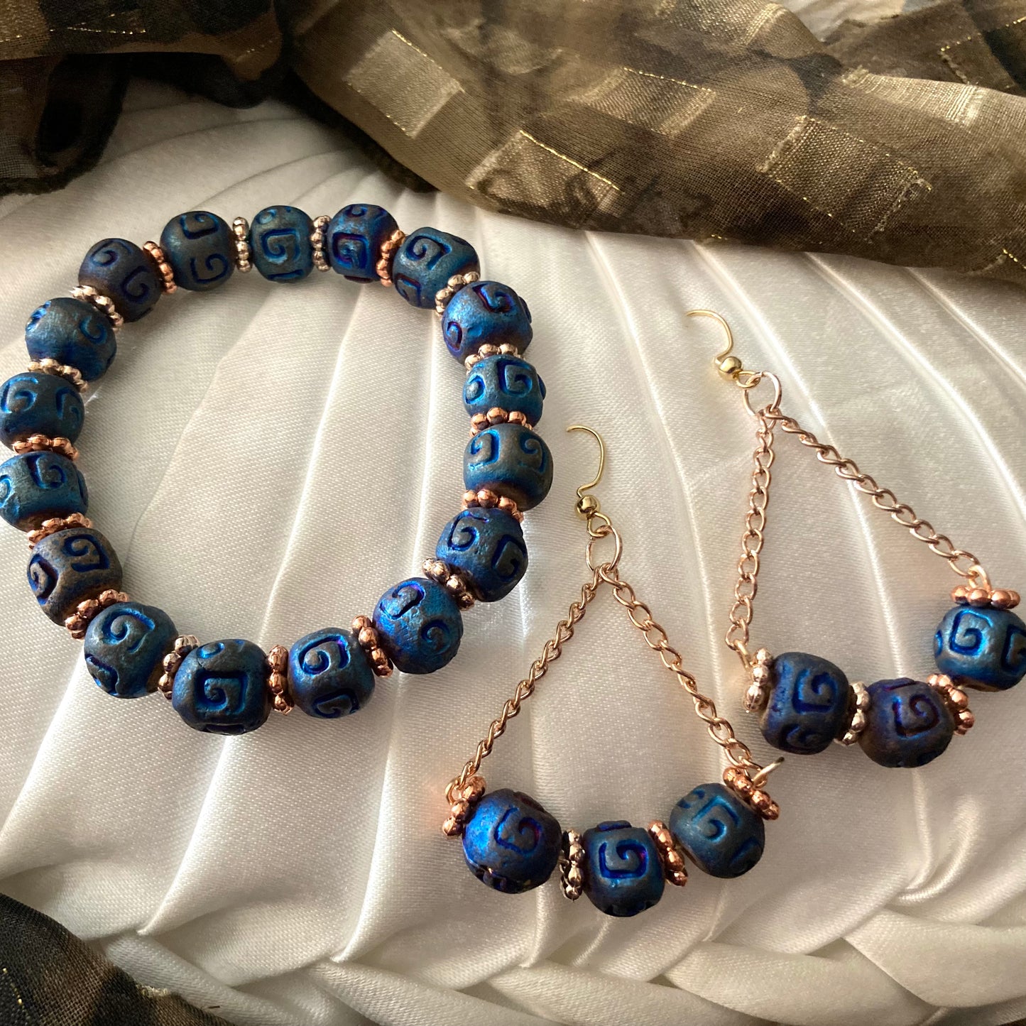 25BE 01 Blue Ceramic Bracelet and Earrings
