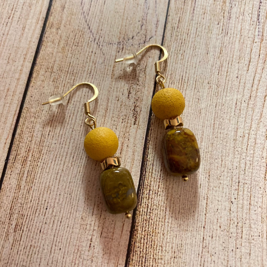 25E 12 Frosted Yellow Jasper Earrings