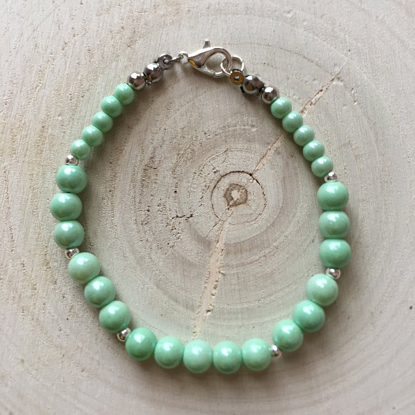 B24-F320 - Sage Green Beaded Bracelet