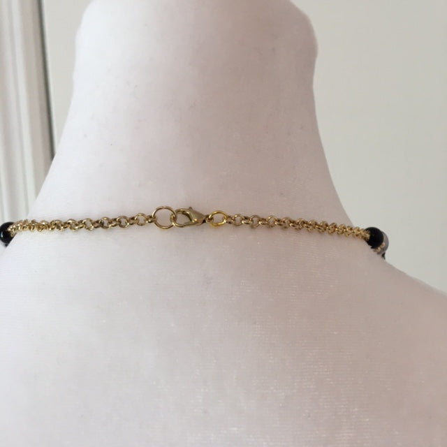 NS24-F49 - White & Black Necklace & Earring Set w/ Gold Accents