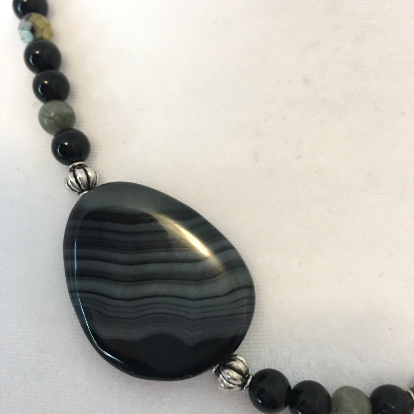 N24-F47 - Black, Gray & Onyx Necklace with Asymmetric Focal