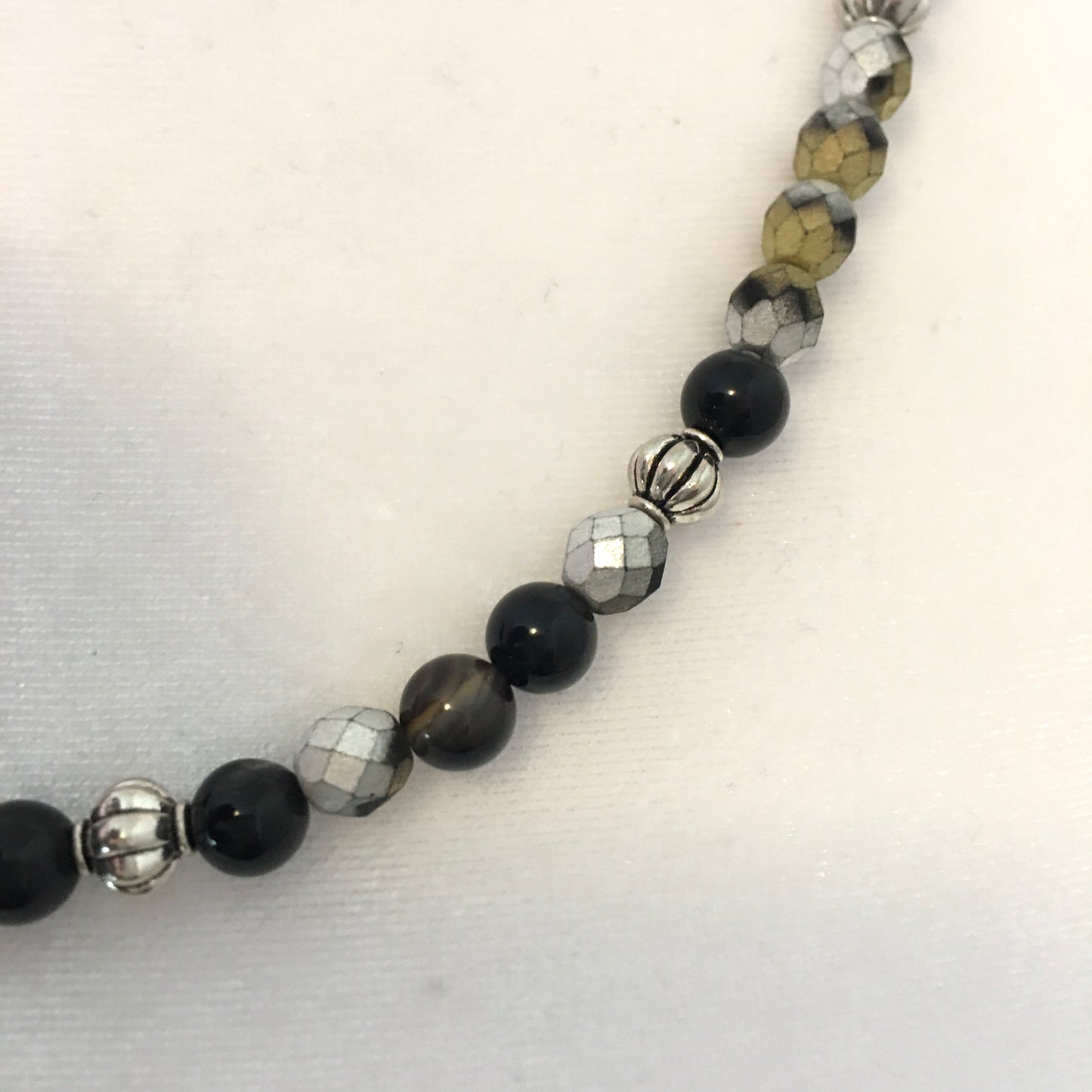 N24-F47 - Black, Gray & Onyx Necklace with Asymmetric Focal