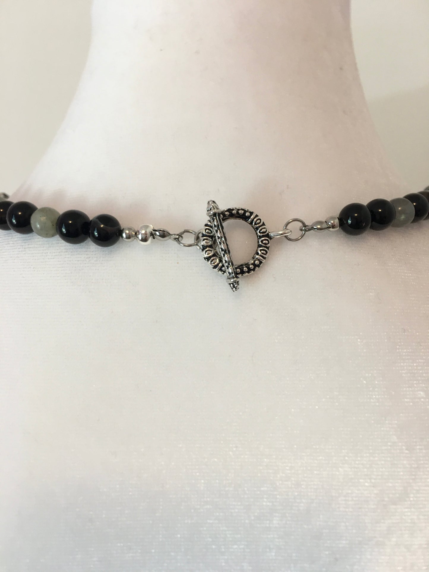 N24-F47 - Black, Gray & Onyx Necklace with Asymmetric Focal