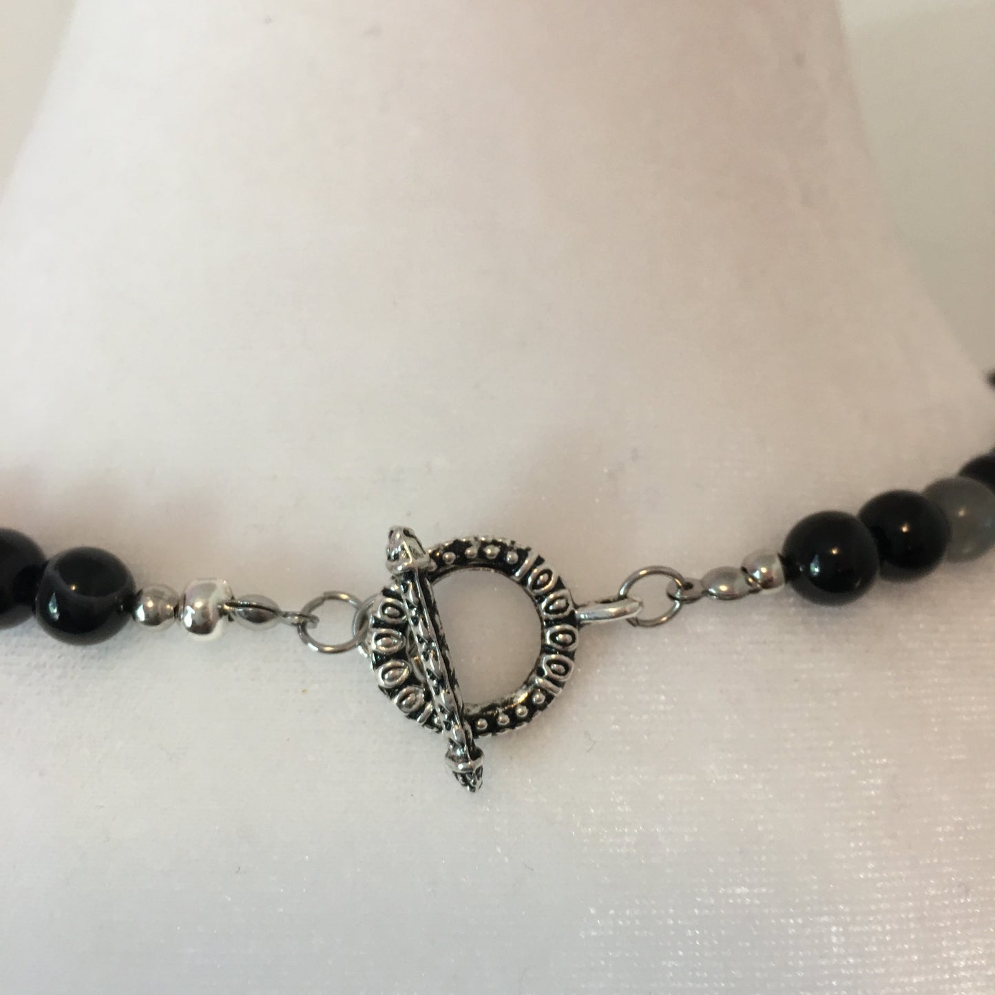 N24-F47 - Black, Gray & Onyx Necklace with Asymmetric Focal