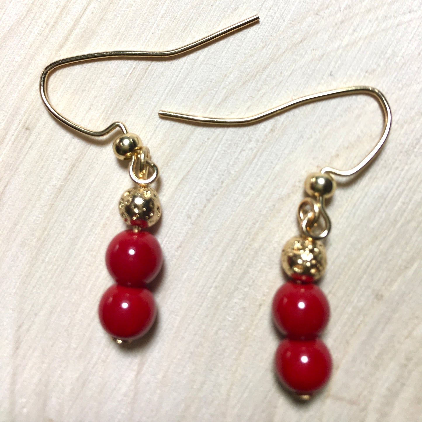E24-F23 Red Glass and Gold Lava Earrings
