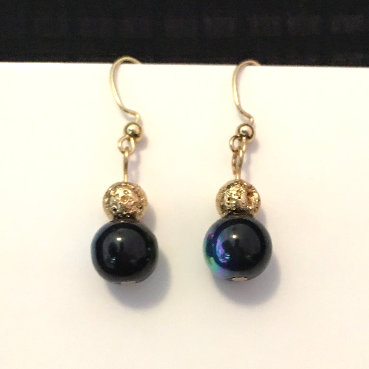E24-F21 Black Aurora and Gold Earrings