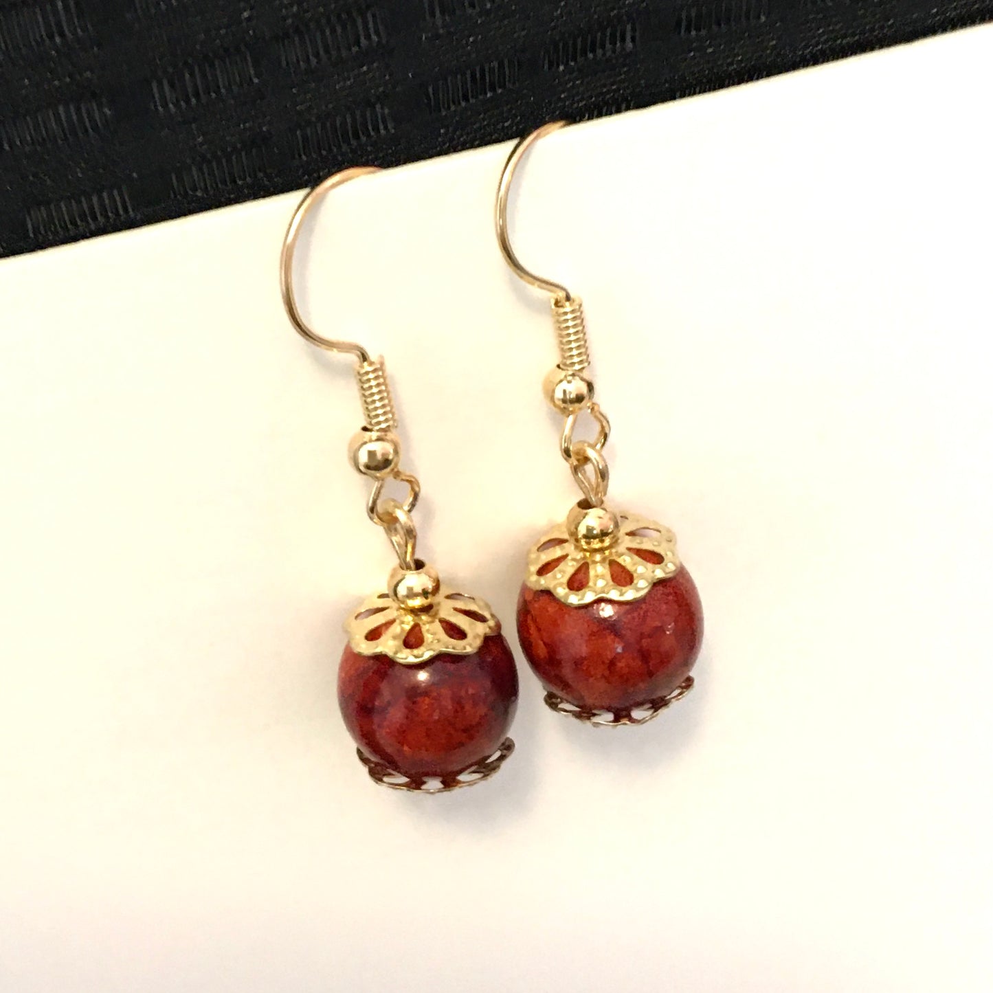 E24-F14 Ceramic Orange and Gold Earrings