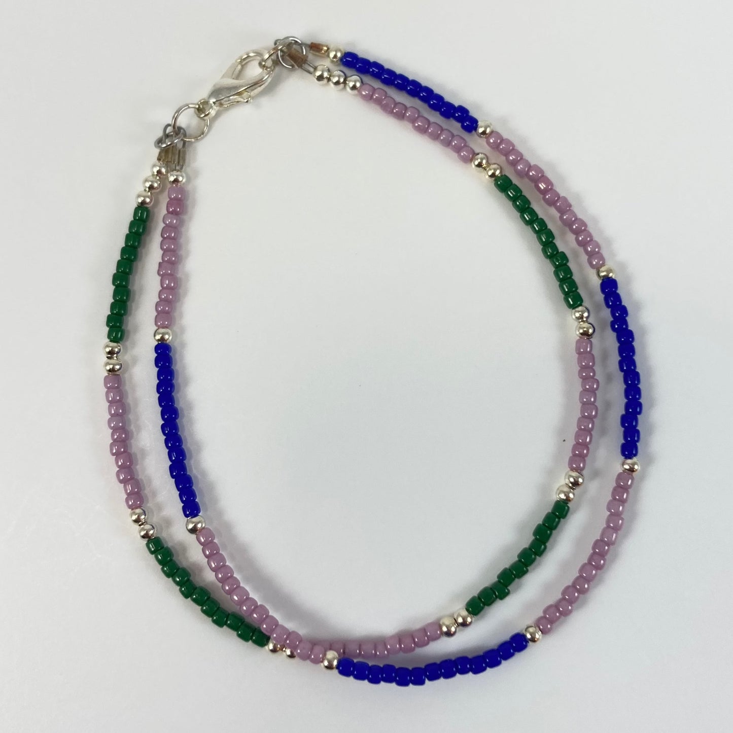 FFB32 - Friendship Bracelet & Earrings - Blue, Mauve & Green