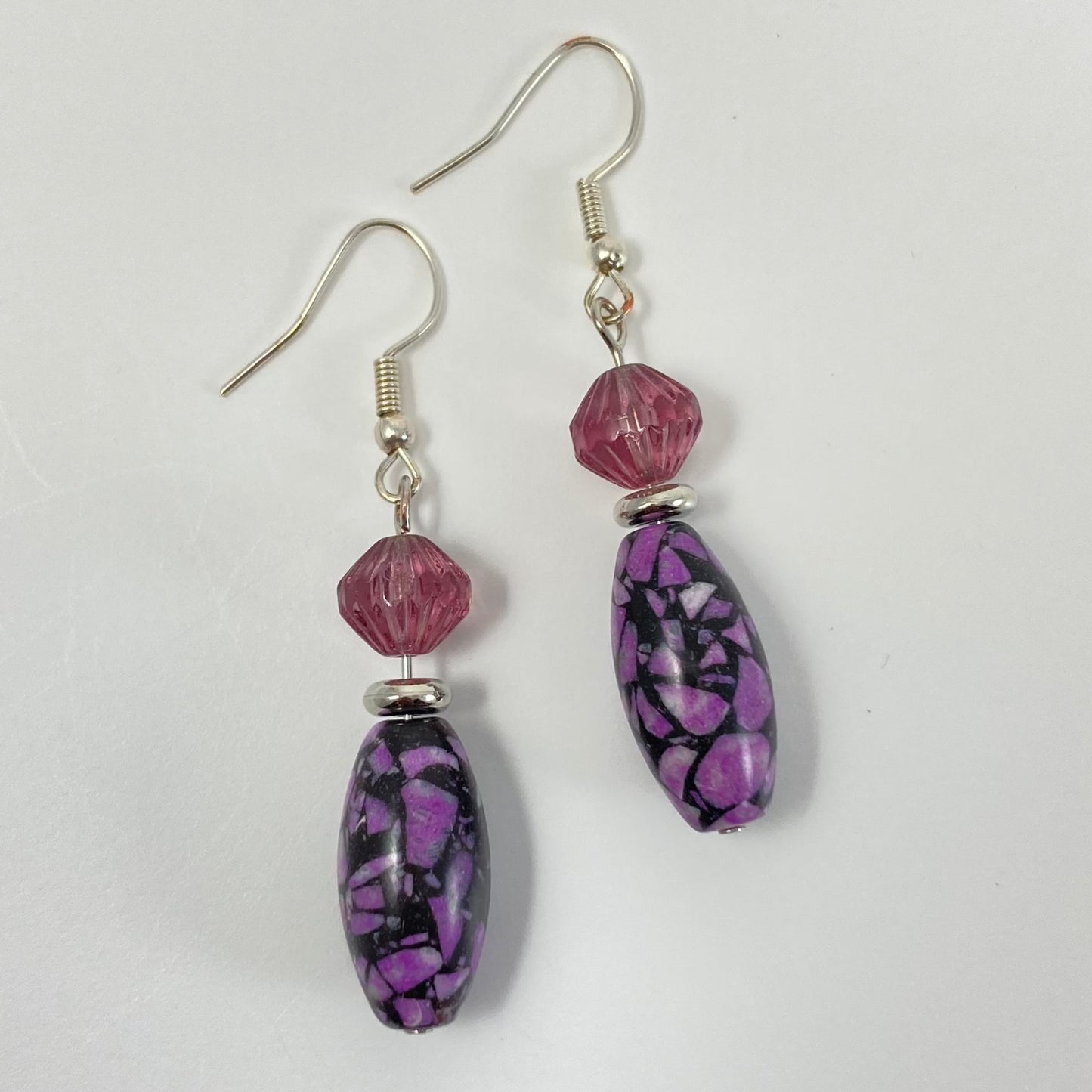 29S - Purple Marble & Glass Necklace, Bracelet & Earring Set
