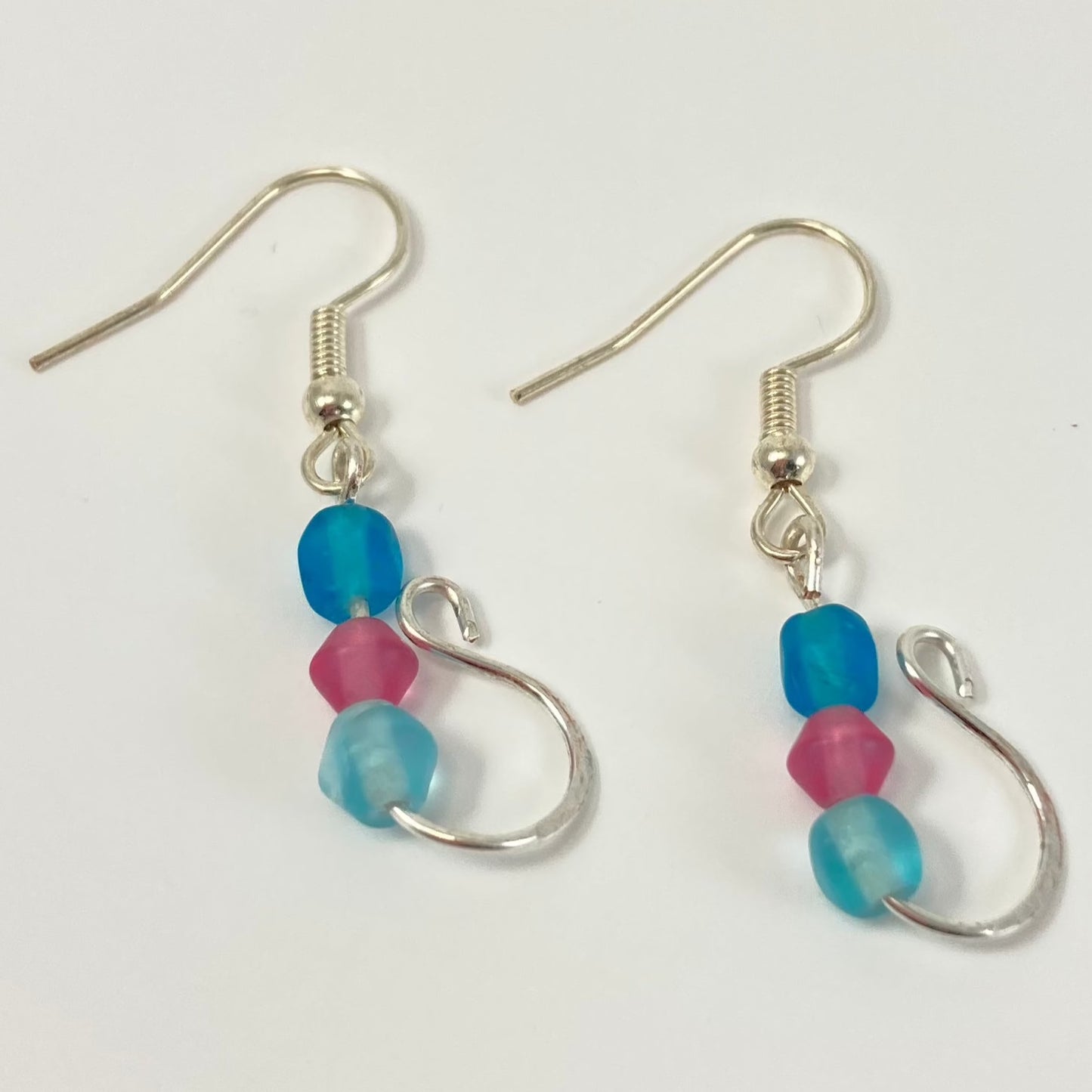 32S - Pink & Blue Bead Bracelet & Earrings