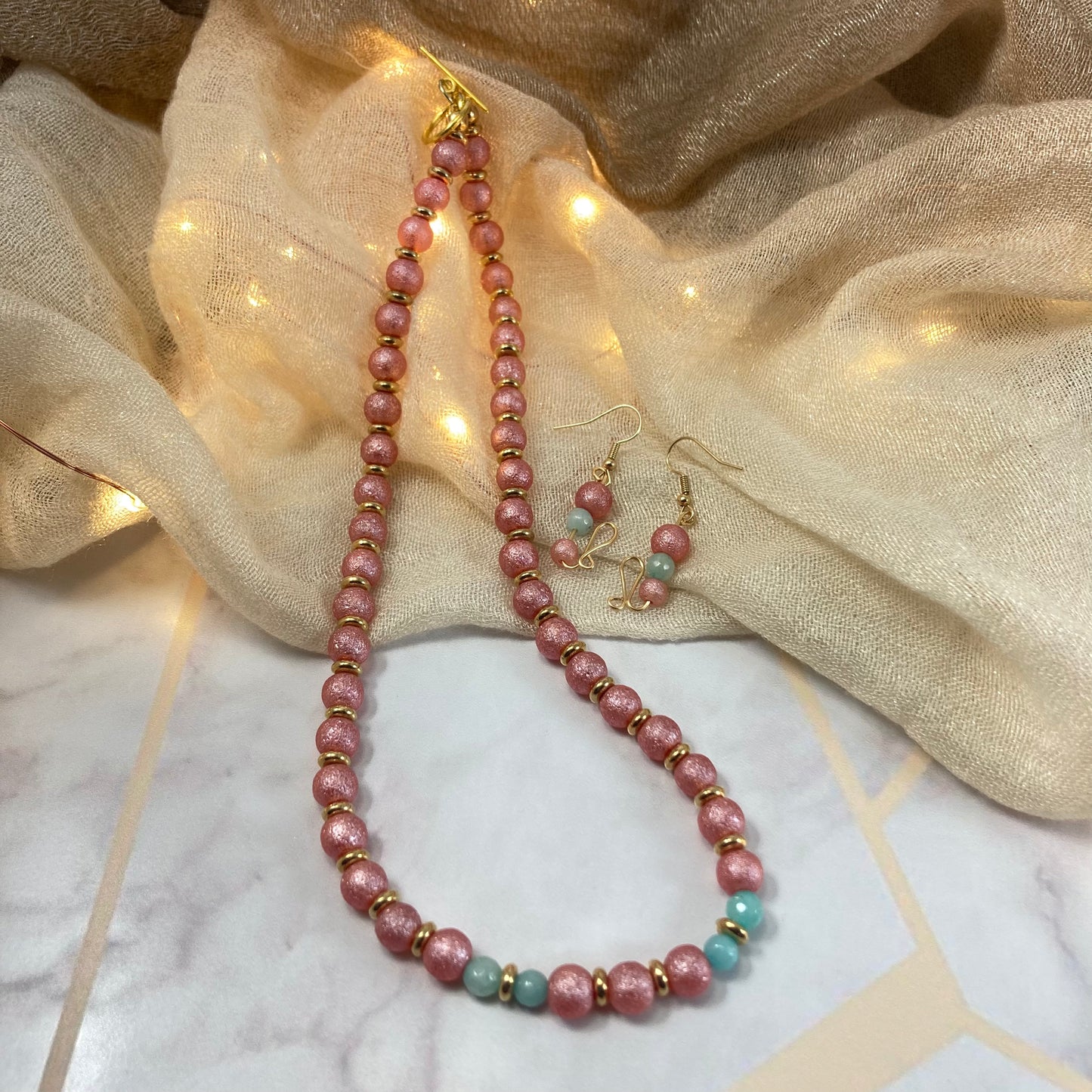 22S - Pink & Blue Frosted Necklace and Earring Set