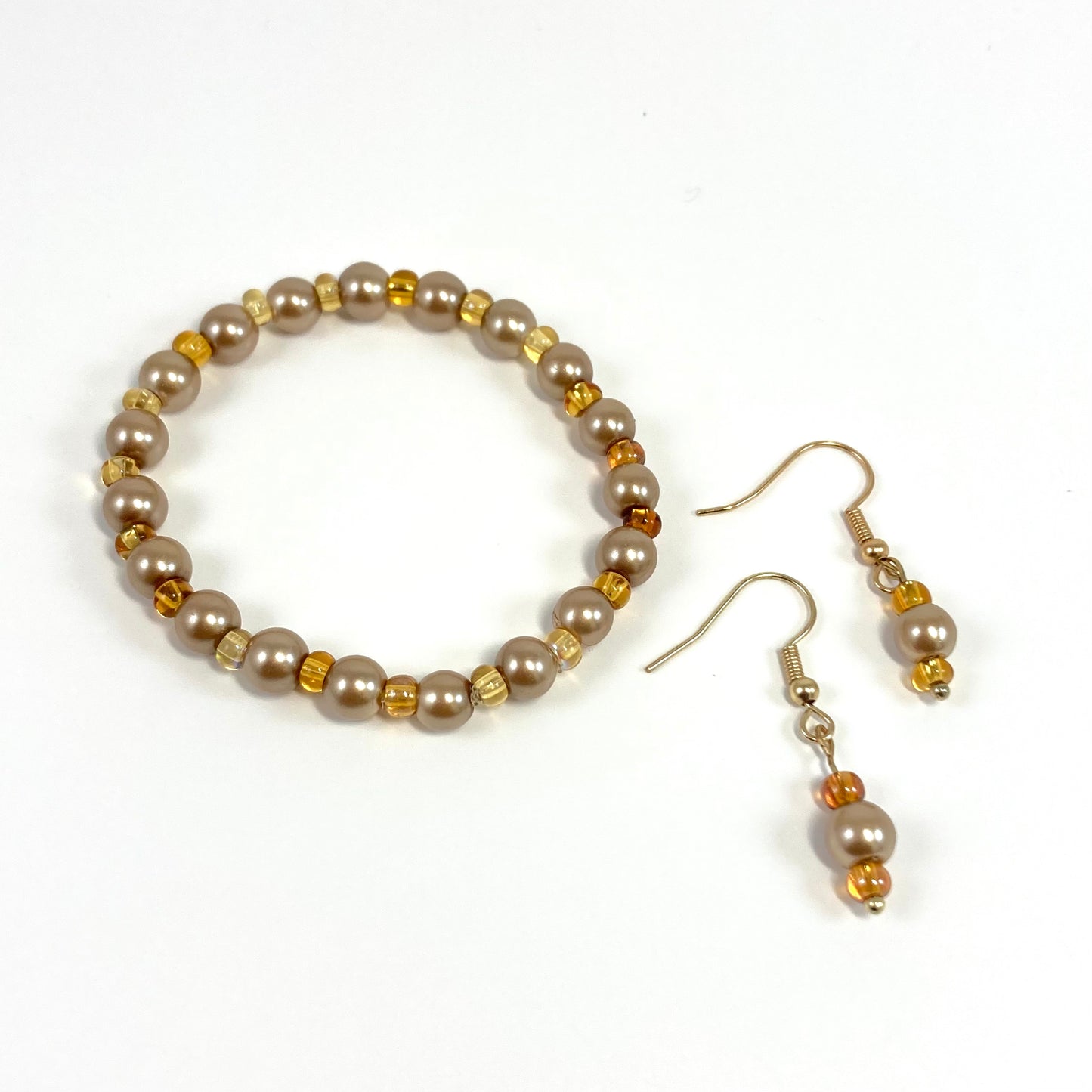 50GS - Gold & Amber Bead Bracelet and Earrings