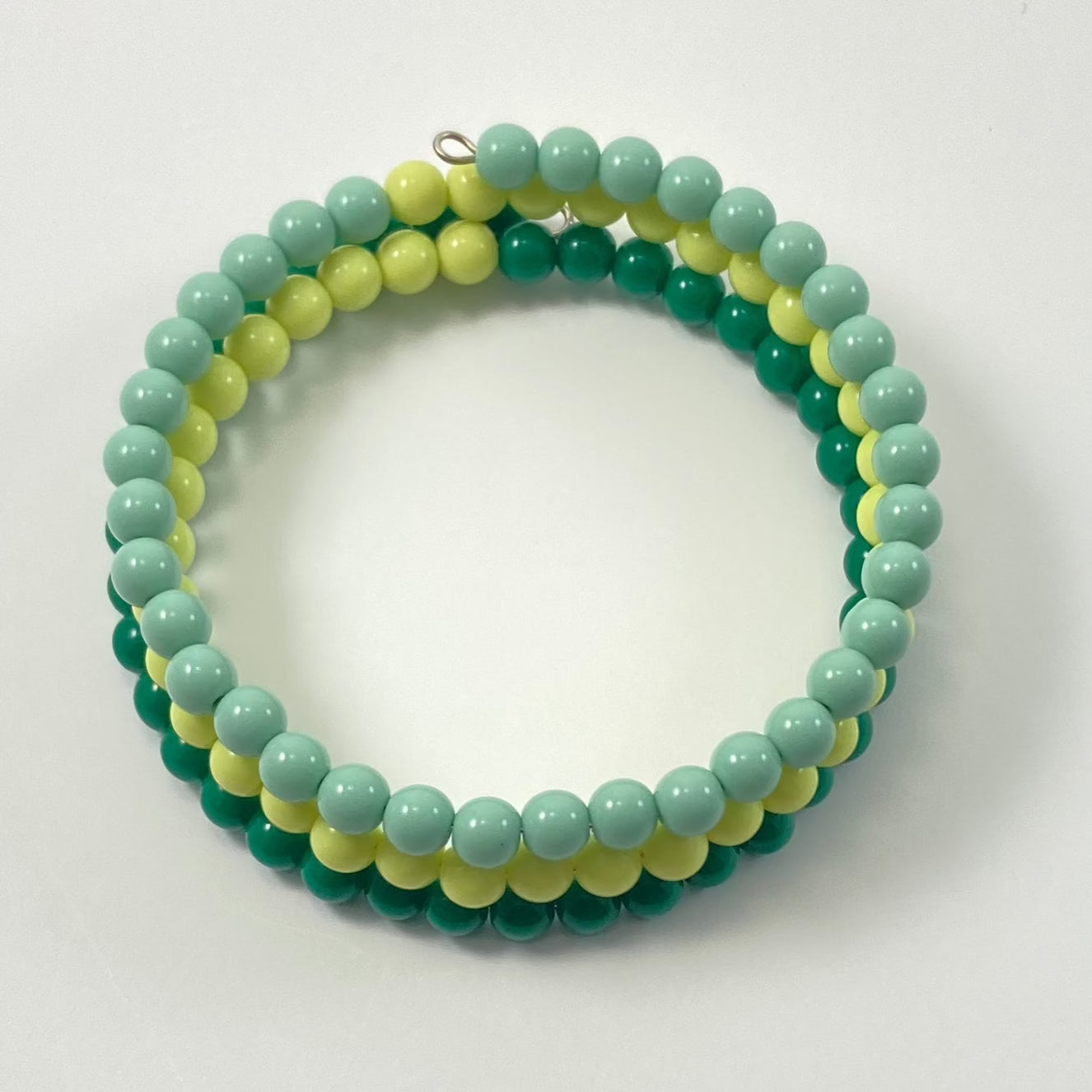 TMB11 - Triple Beaded Green & Yellow Memory Bracelet