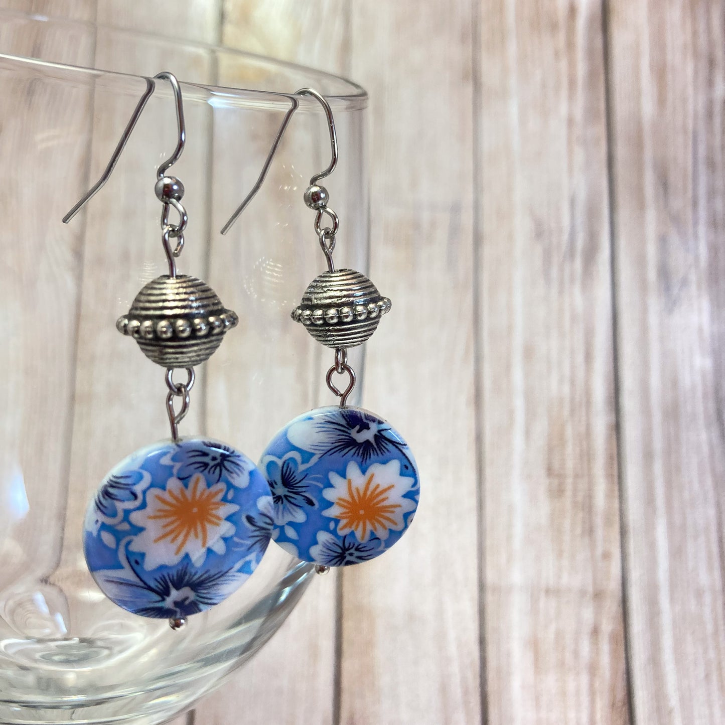 VE24-01 Blue & Peach Dangle Earrings