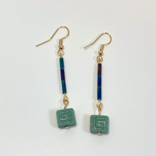 VE24-07 Czech Bohemian Bead Dangle Earrings