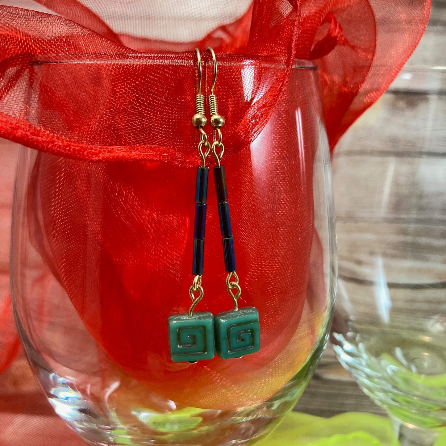 VE24-07 Czech Bohemian Bead Dangle Earrings