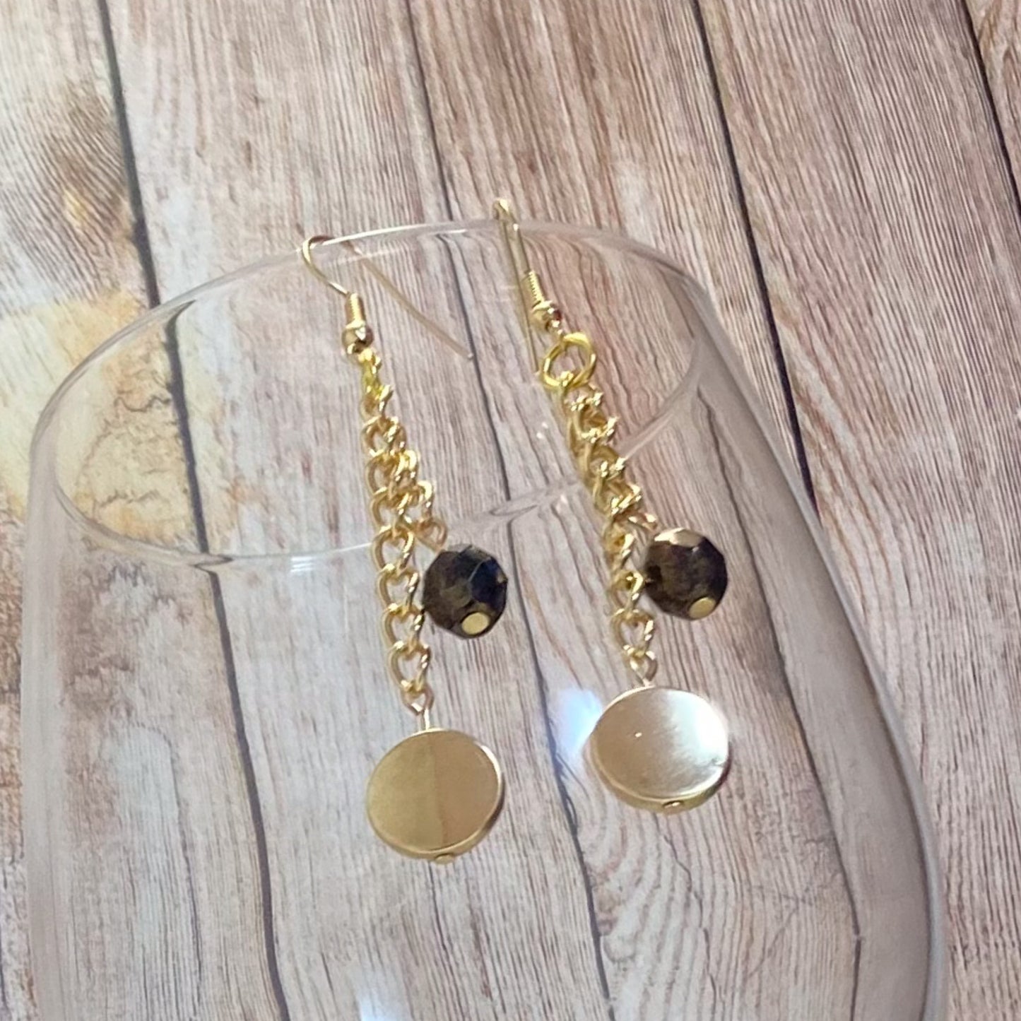VE24-08 Gold Bead Dangle Earrings