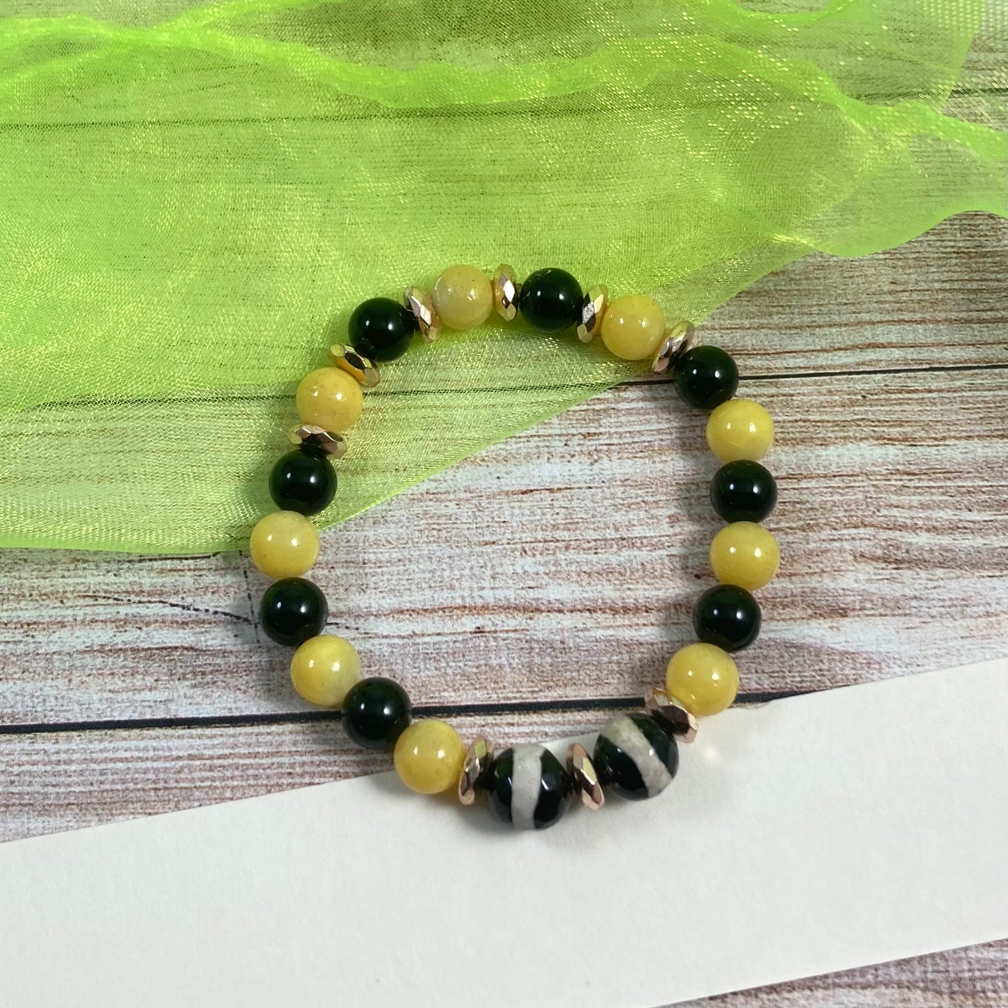 B24-32 - Yellow, Black & Rose Gold Stretch Bracelet