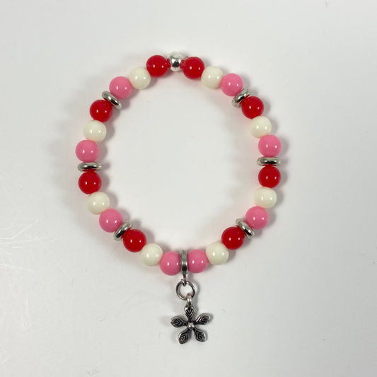 B24-GB2 - Red, Pink & White Stretch Bracelet