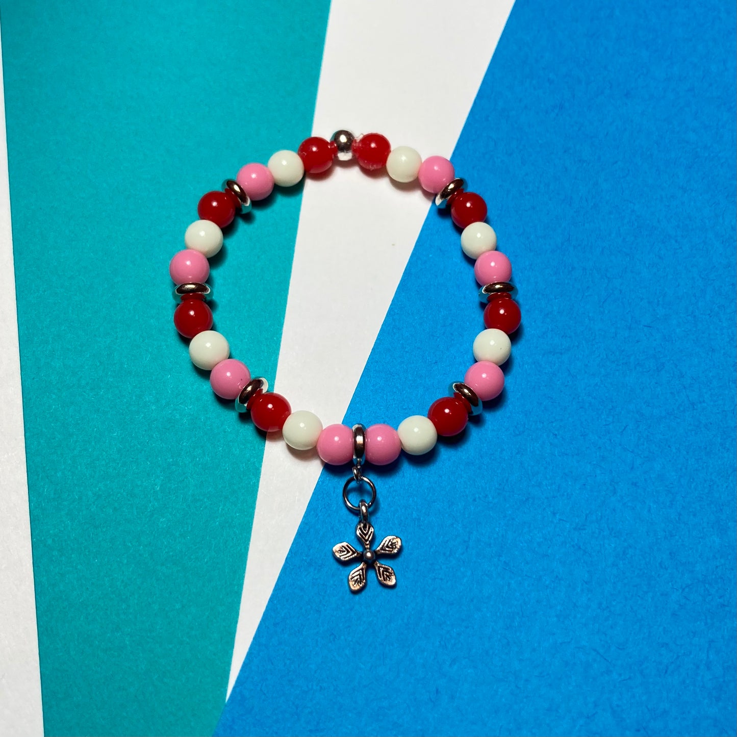 B24-GB2 - Red, Pink & White Stretch Bracelet