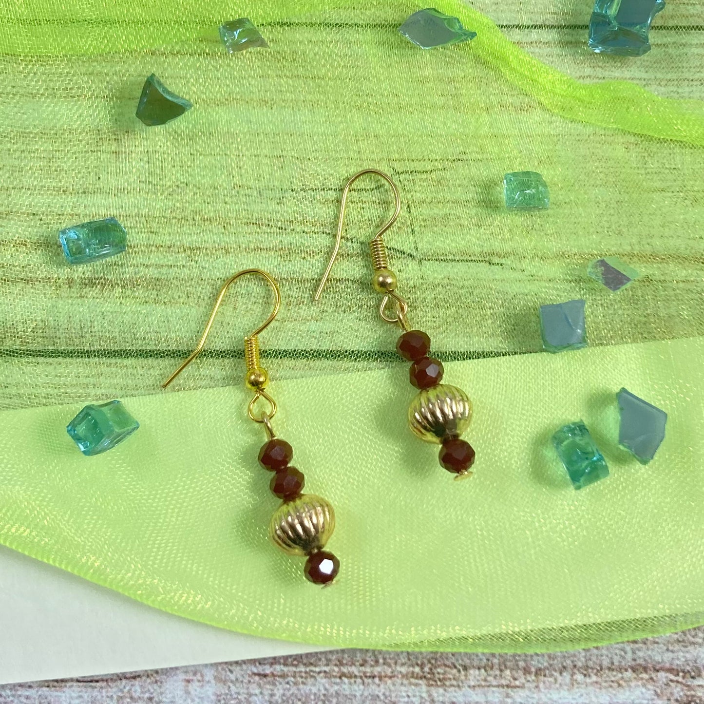 E24-S1 - Deep Red and Gold Earrings