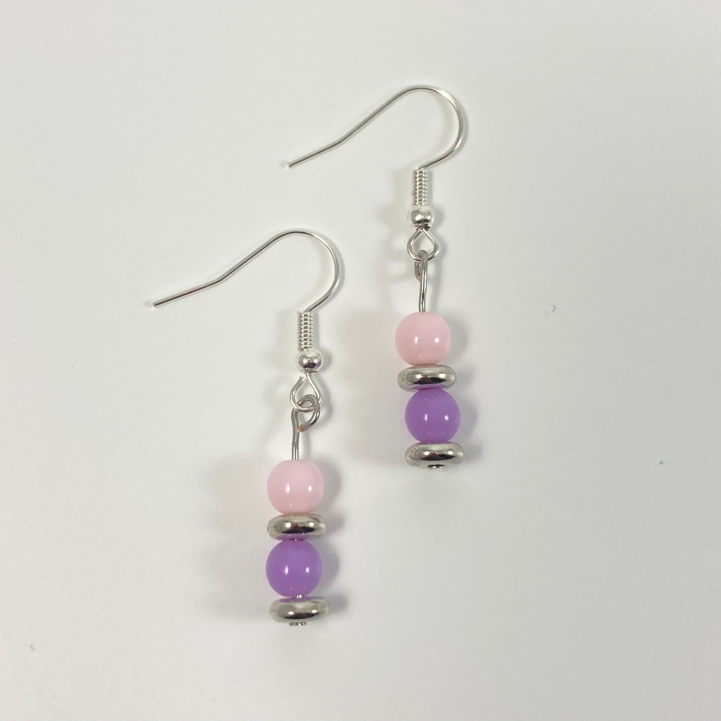 E24-D1 - Purple & Cream Dangle Earrings