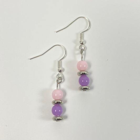 E24-D1 - Purple & Cream Dangle Earrings