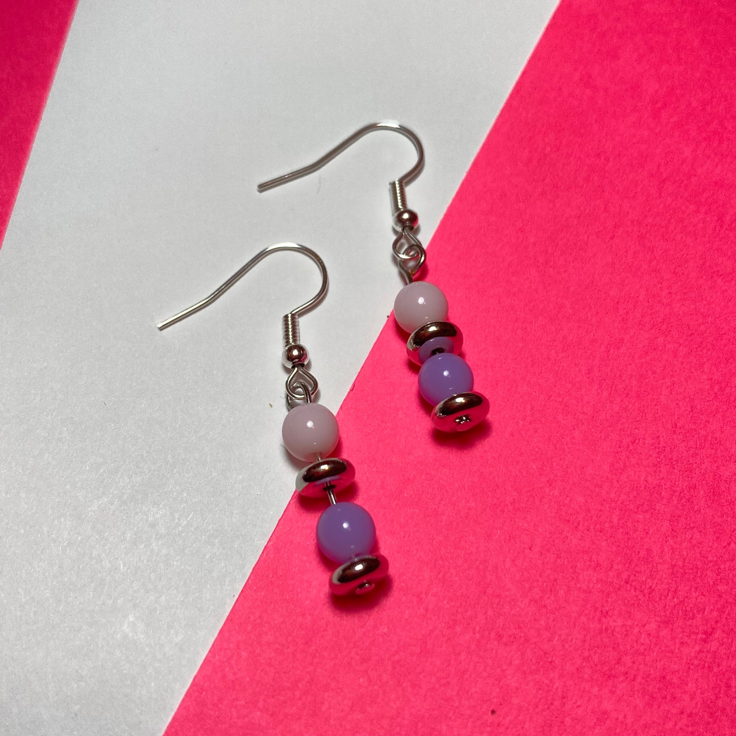 E24-D1 - Purple & Cream Dangle Earrings