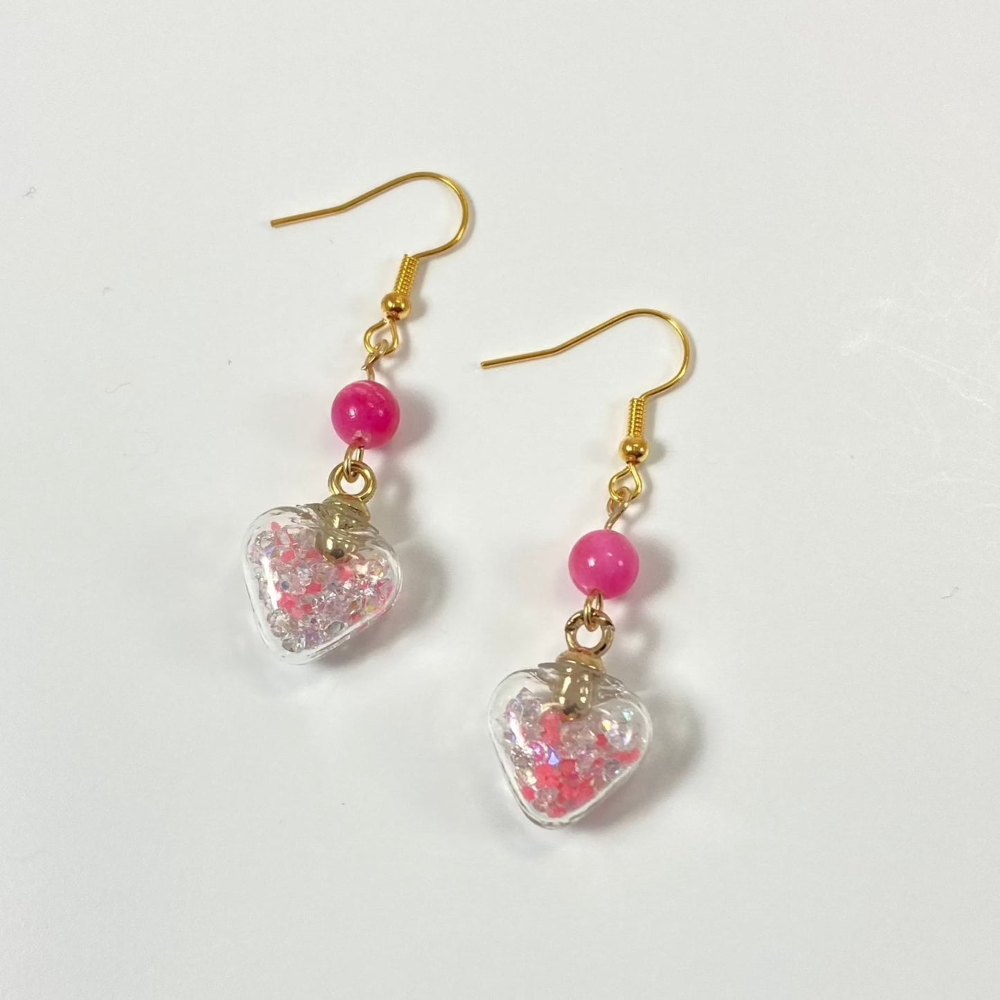 FHFS61 - Glass Heart Earrings - Pink & Yellow