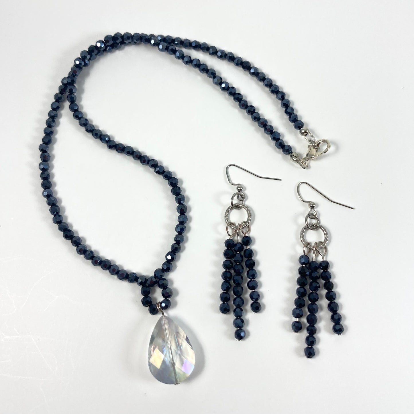 S24-PW3 - Deep Dark Blue Necklace & Earring Set