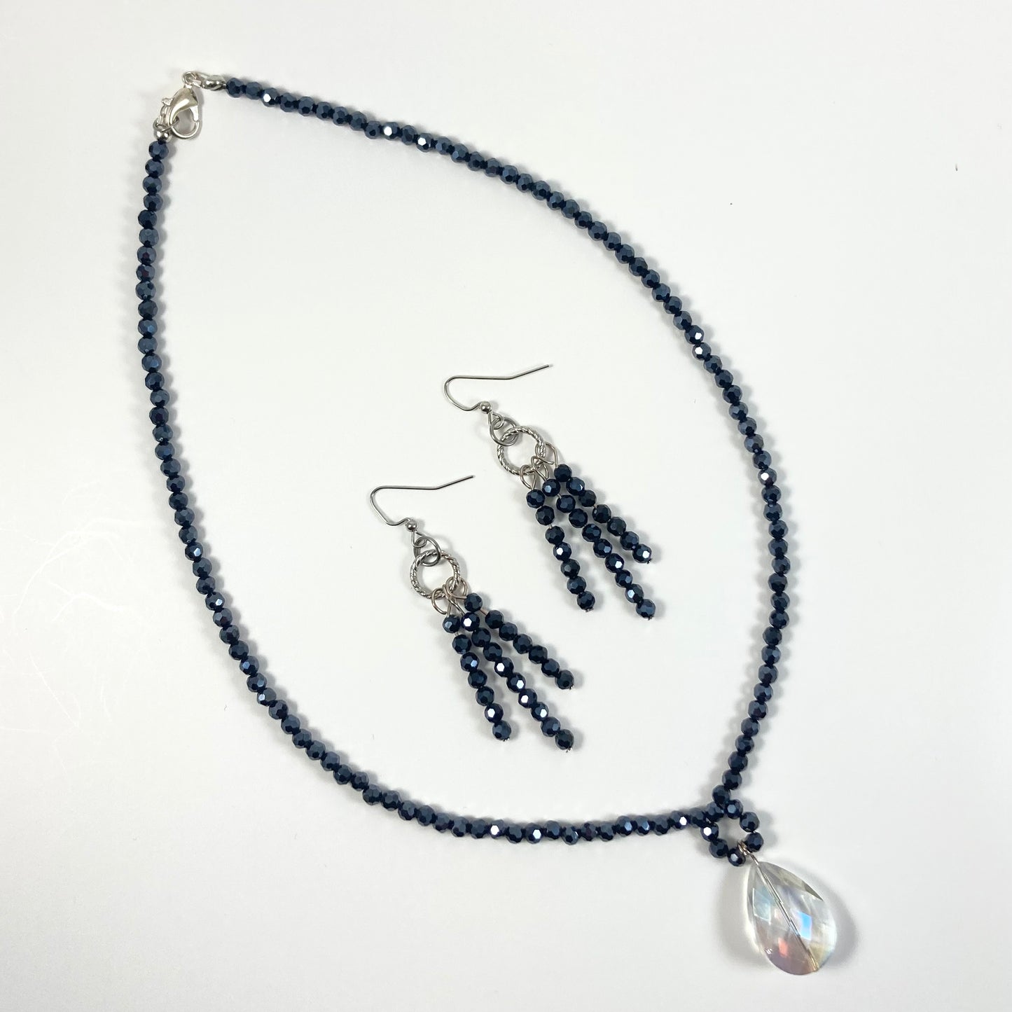 S24-PW3 - Deep Dark Blue Necklace & Earring Set