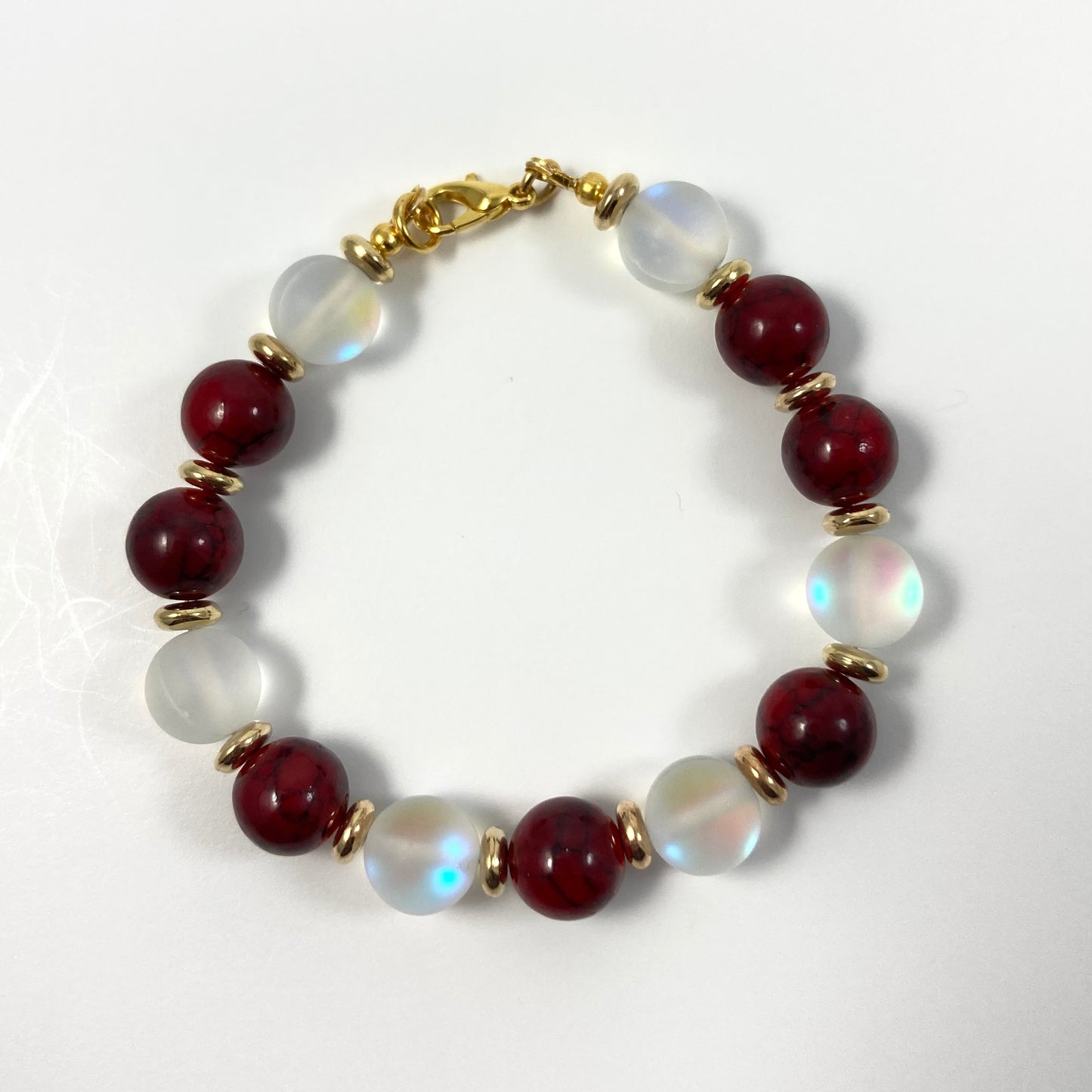 B24-10 Red & White Quartz & Opal Bracelet