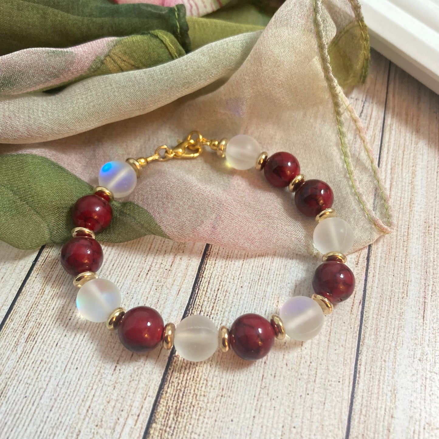 B24-10 Red & White Quartz & Opal Bracelet